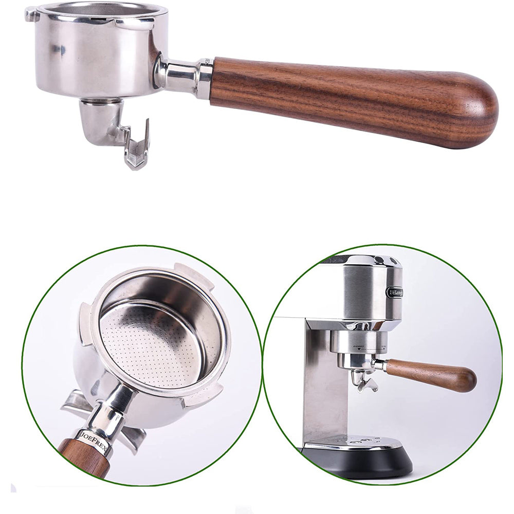 JoeFrex portafilter for Delonghi Dedica | Walnut double spout