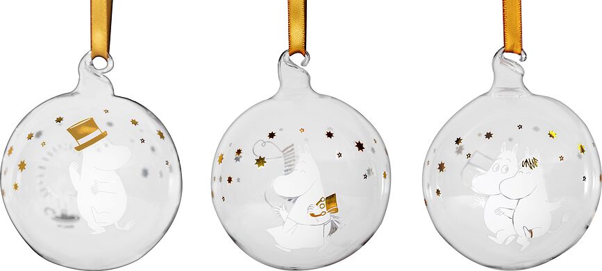 Muurla Moomin Weihnachtskugeln - Sparkling Stars Xmas Ball - 3er Set