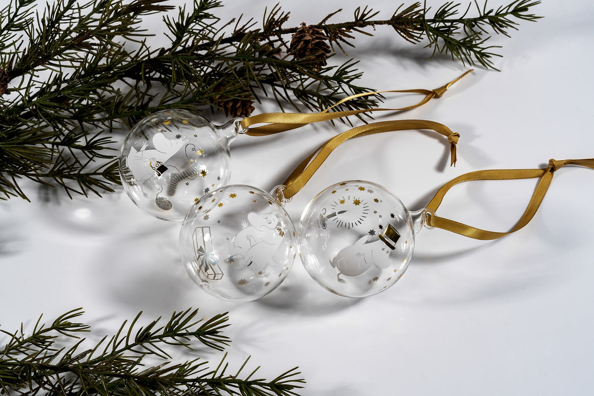 Muurla Moomin Weihnachtskugeln - Sparkling Stars Xmas Ball - 3er Set