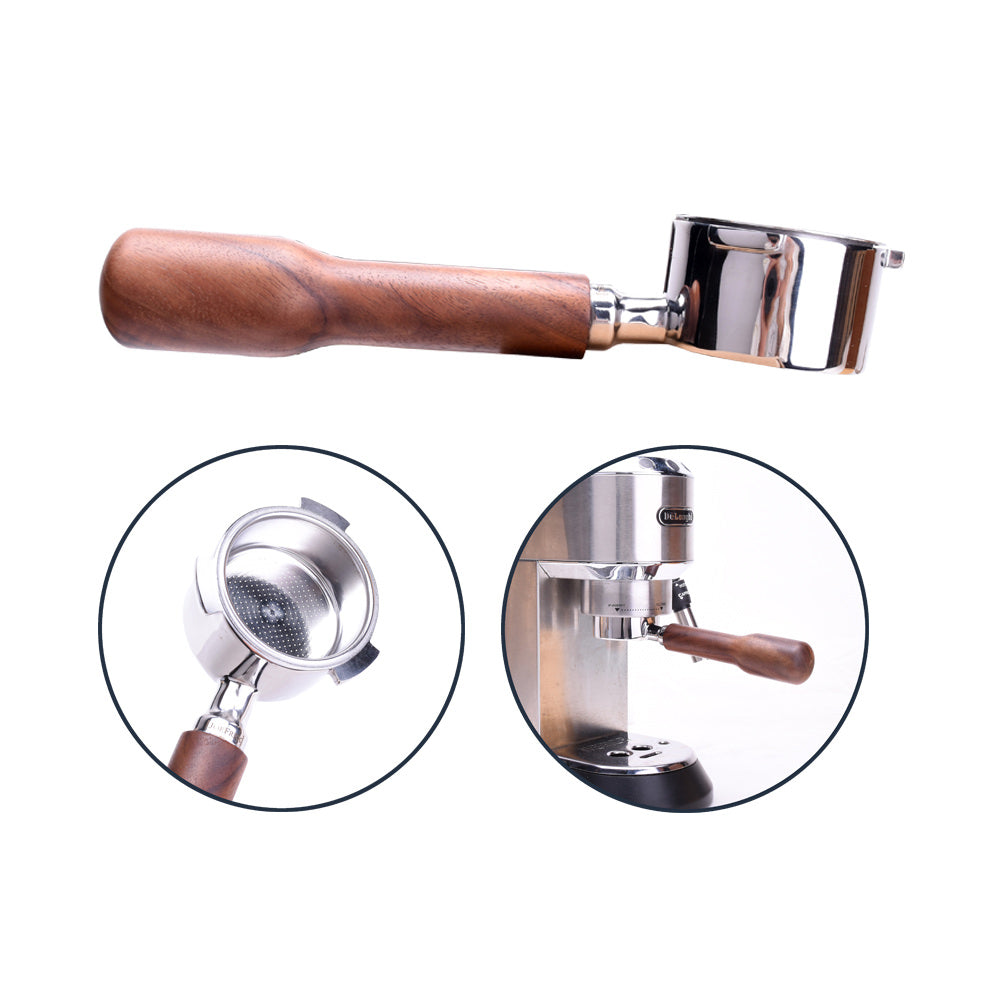 JoeFrex portafilter for Delonghi Dedica | Bottomless Walnut