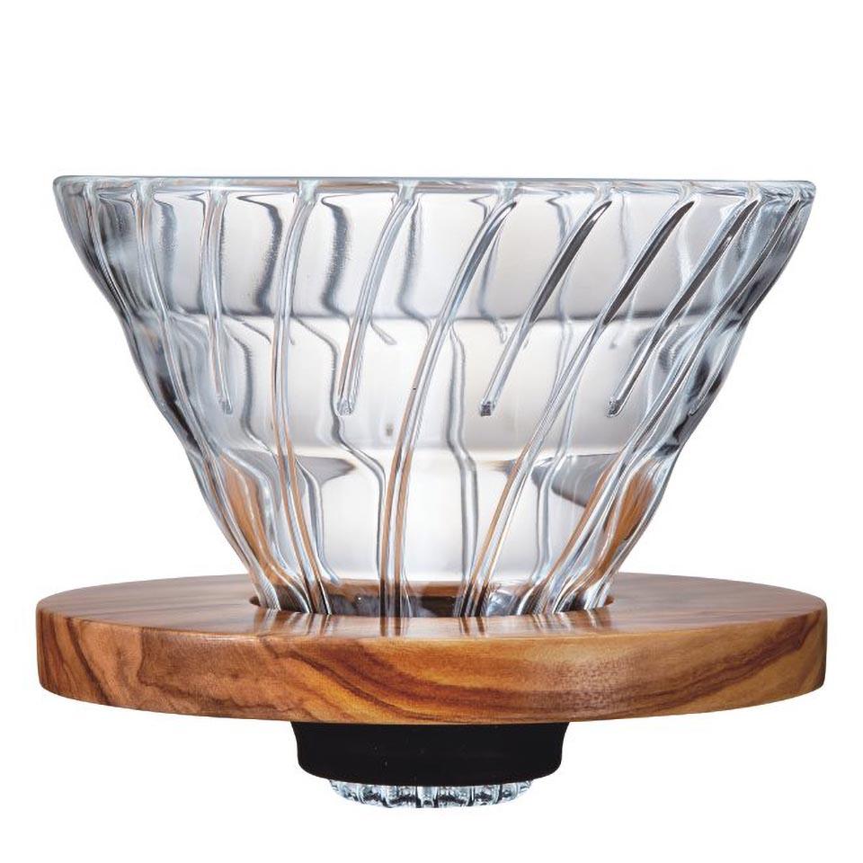 Hario V60 Glass Dripper I 02 I Olive Wood commercial Hario